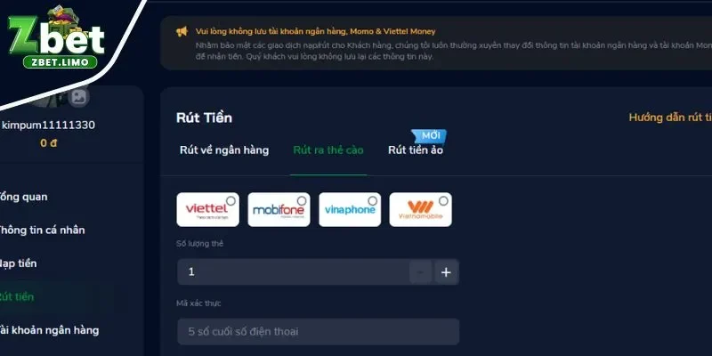Lưu ý cần biết quan trọng khi tiến hành rút tiền Zbet